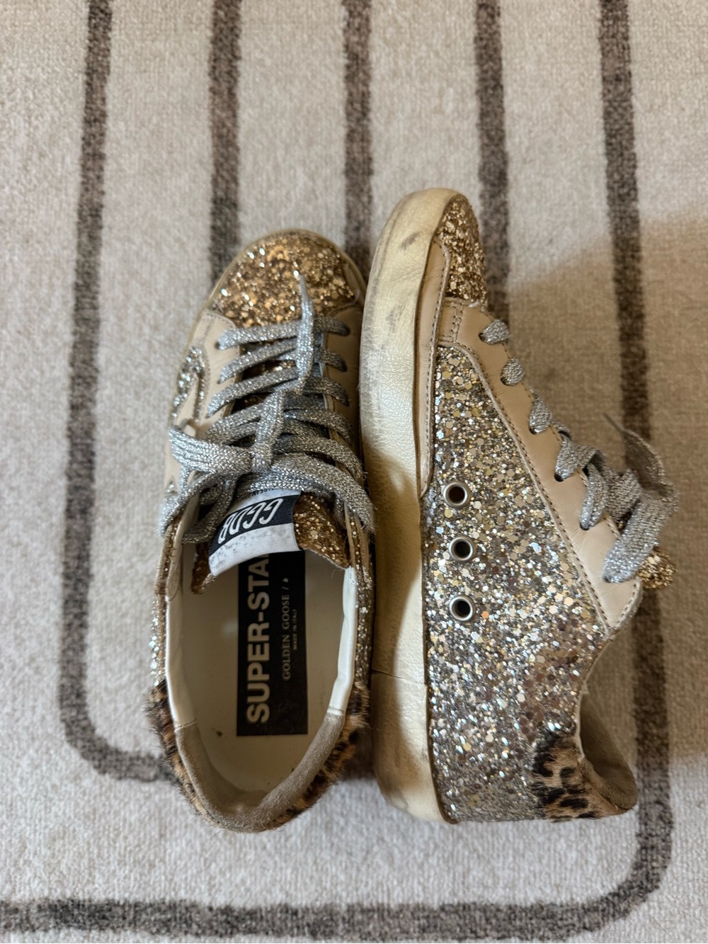 Golden Goose Metallic Cheetah Gold Glitter Low-Top Sneakers